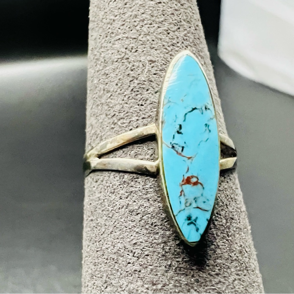 Vintage Taxco Red Vein Turquoise Sterling Silver Ring Size 5 Marked Mexico TD-15